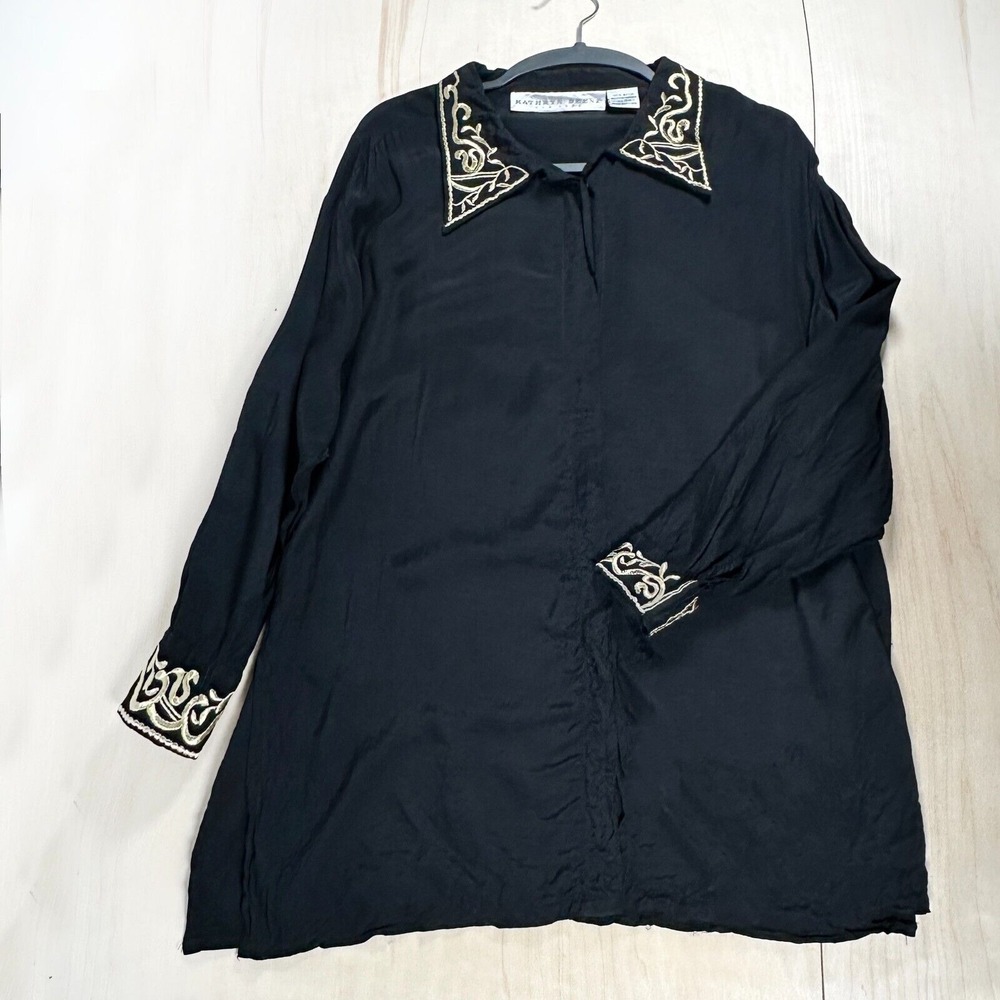 Vintage Kathryn Deene New York Womens Tunic‎ Black Gold Embroidered 22/24 USA 3X